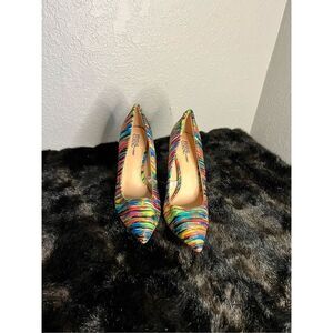 Prabal Gurung Target Multi-colored Striped Satin Stiletto 4” Heels Size 6.5